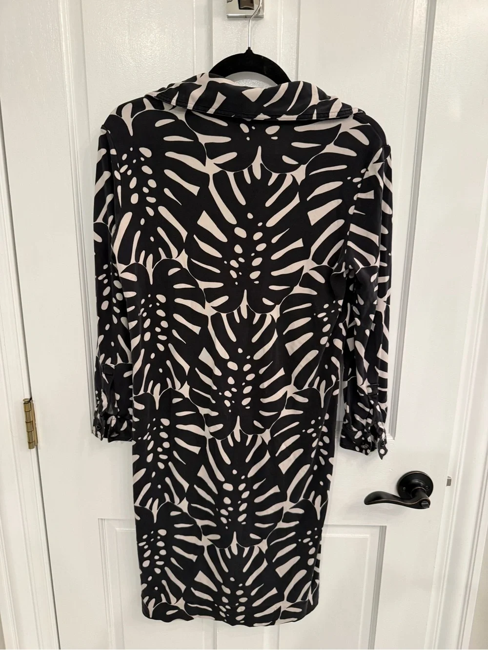 Tory Burch Black and Cream Long Sleeve Printed Shirt Dress, Silk, Size S